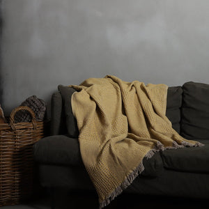 Duello Waffle Throw | Mustard by ANZA TEXTILE COMPANY (anza-duello-waffle-throw-mustard)