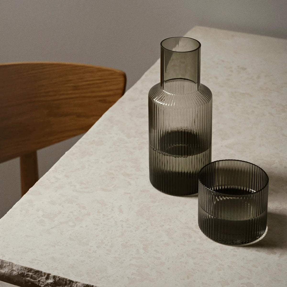 Ripple Carafe Set | Smoked Grey by FERM LIVING (ripple-carafe-set-smoked-grey)