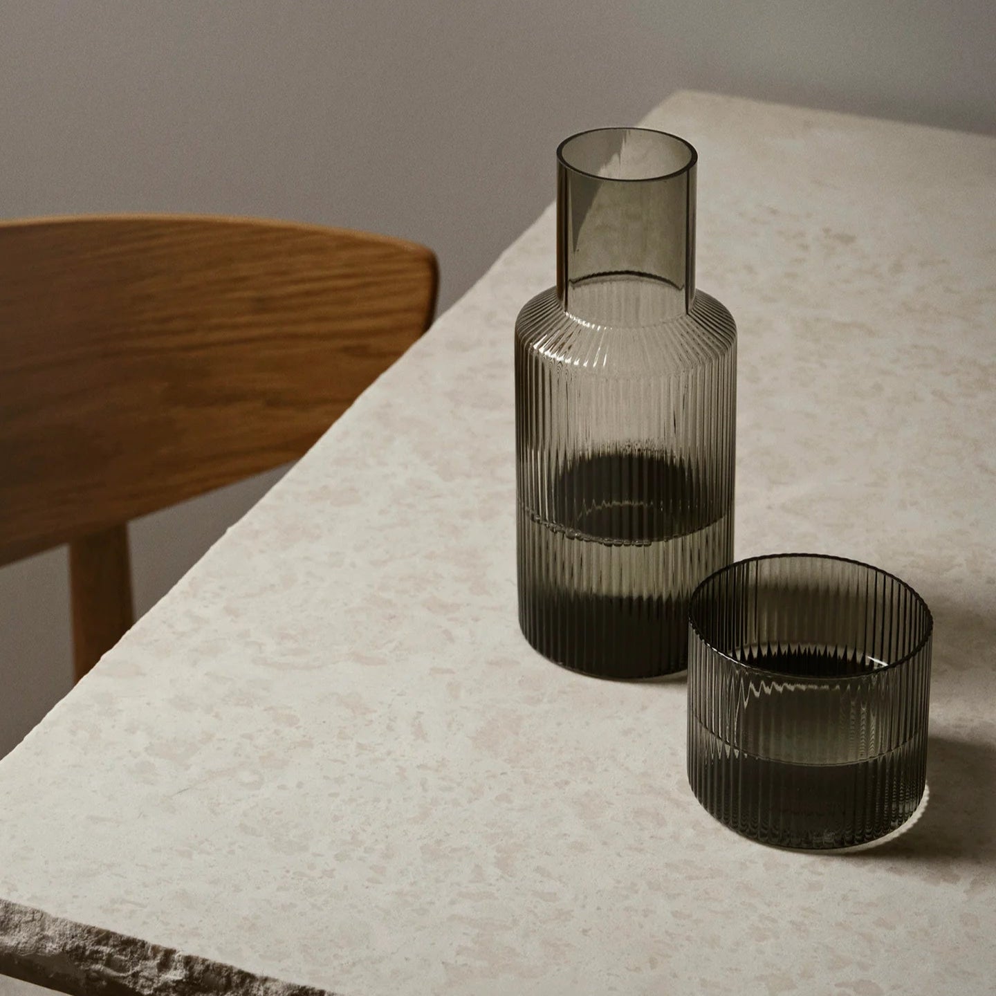 Ripple Carafe Set | Smoked Grey by FERM LIVING (ripple-carafe-set-smoked-grey)