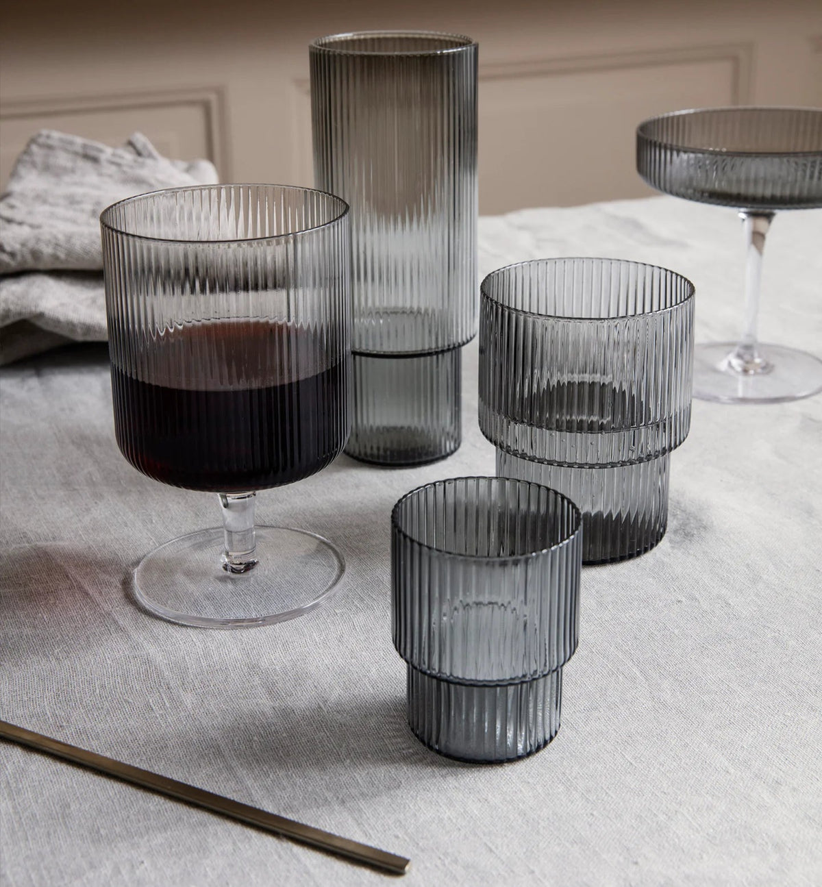 Ripple Glass | Set of 4 | Smoked Grey by FERM LIVING (ripple-glass-set-of-4-smoked-grey)