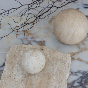 Orbit Table Sculpture | L | Beige Travertine