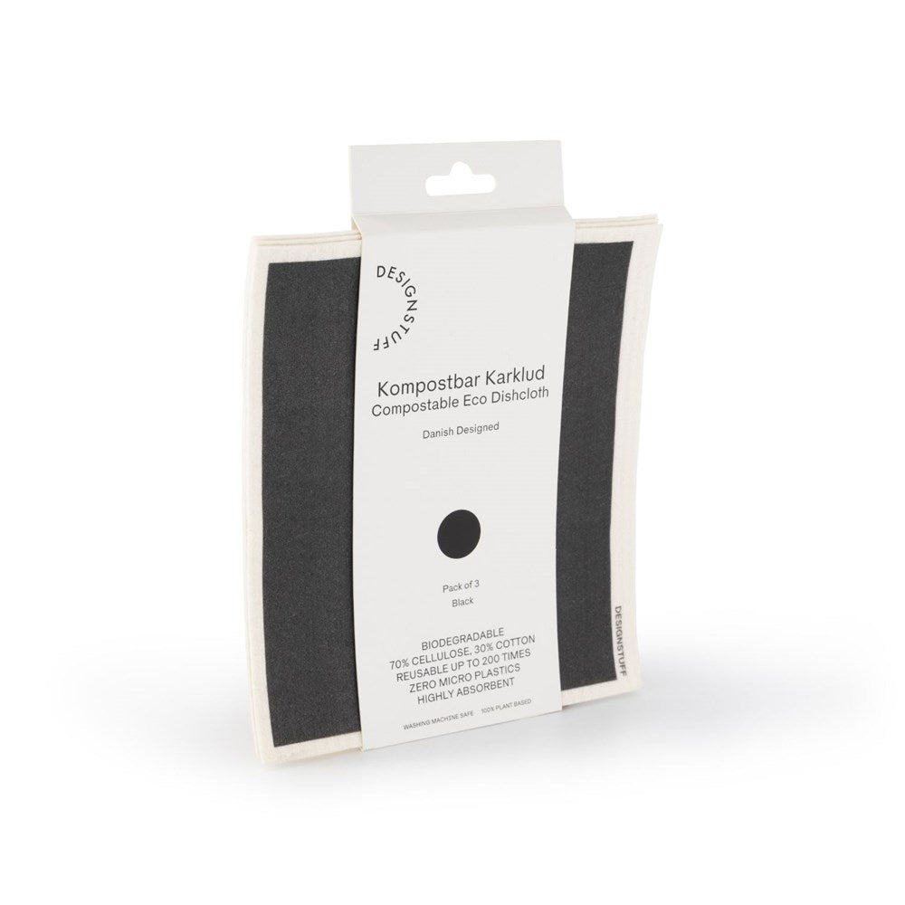Compostable Eco Dishcloth Pack of 3 | Black by DESIGNSTUFF (compostable-eco-dishcloth-pack-of-3-black)
