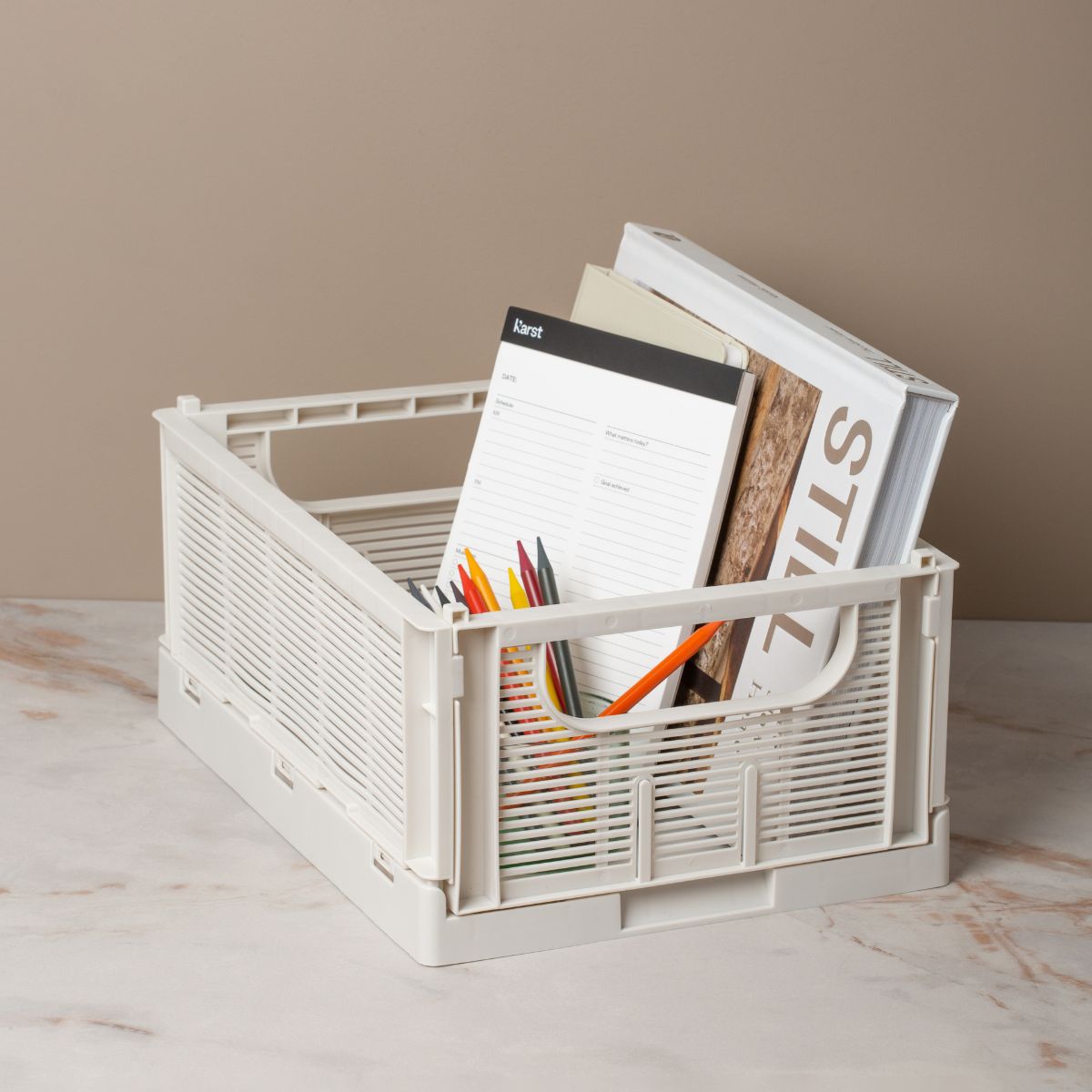 Linear Collapsible Crate | M | 33x25cm | Chalk (Set of 2) by DESIGNSTUFF (ff-linear-collapsible-crate-m-33x25cm-chalk-set-of-2)