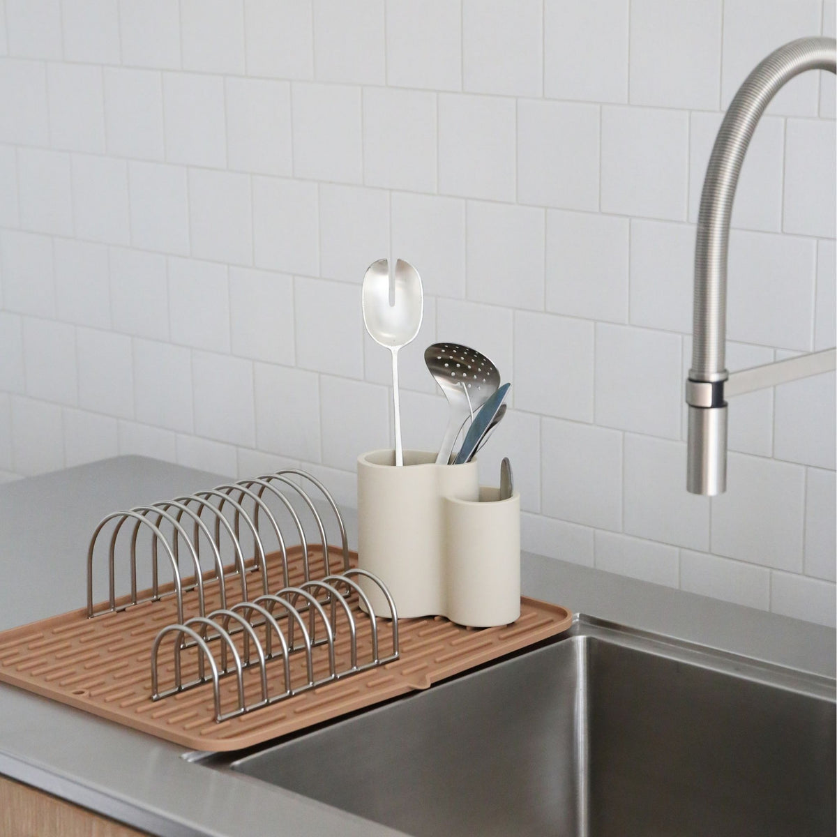 Dish Drainer | Set of 2 | Brushed Steel by DESIGNSTUFF (dish-drainer-set-of-2-brushed-steel)