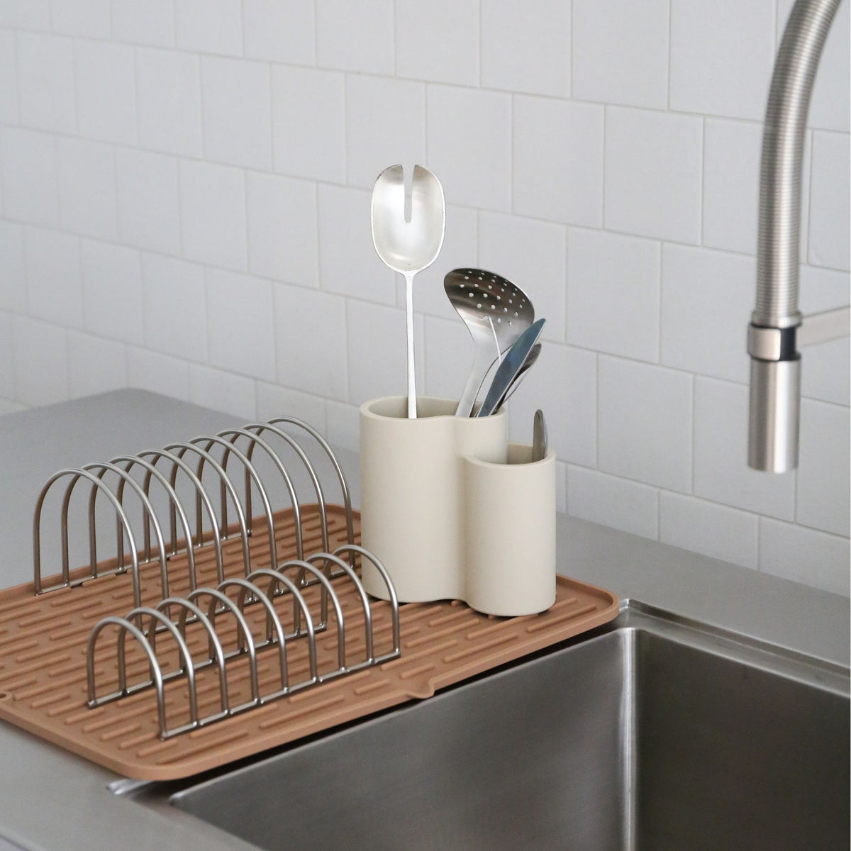 Dish Drainer | Set of 2 | Brushed Steel by DESIGNSTUFF (dish-drainer-set-of-2-brushed-steel)