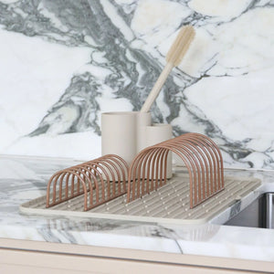 Dish drying rack with a marble background