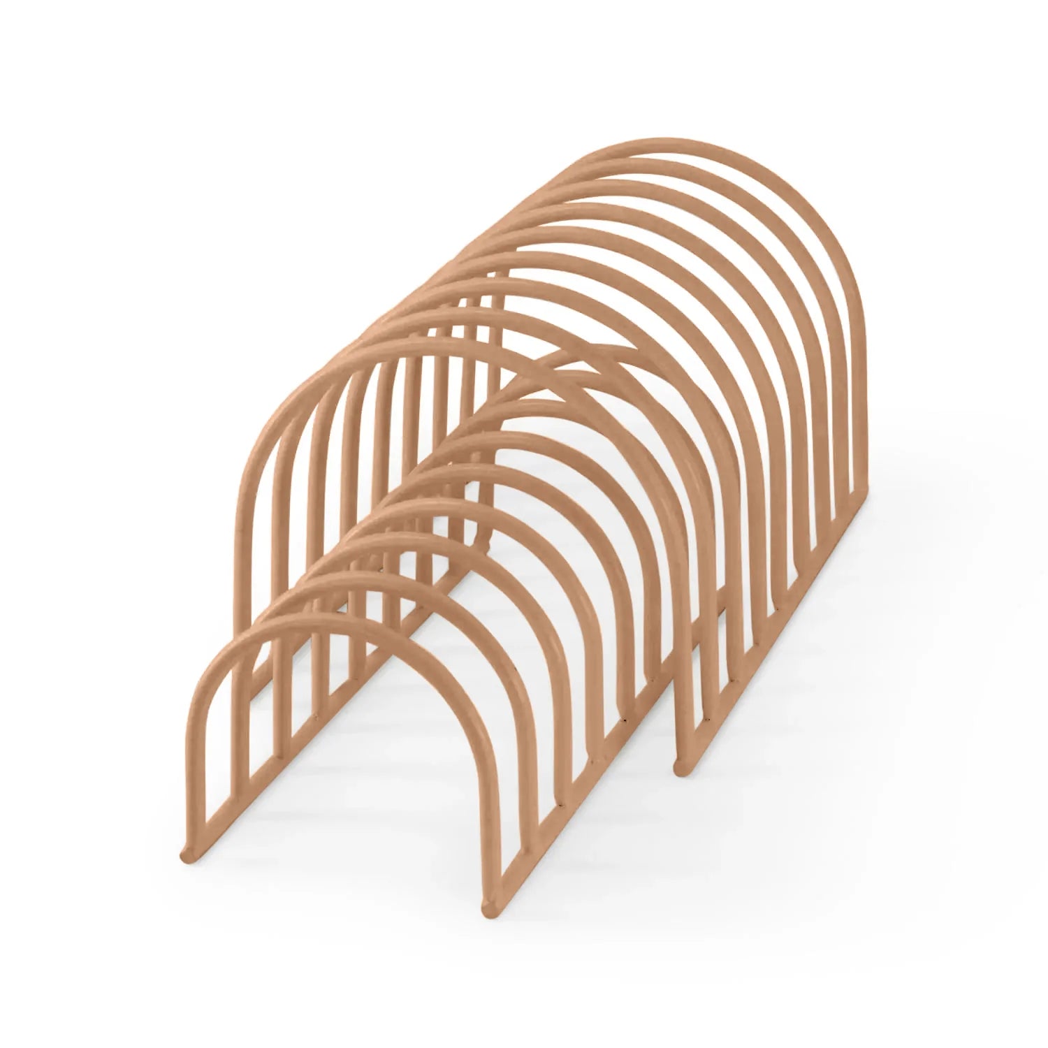 Wooden letter holder with curved design on a white background