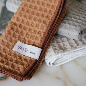 DESIGNSTUFF ENKEL STUDIO Wipe Dishcloth | Waffle Microfibre | Sand/Caramel/Light Grey (Set 3)