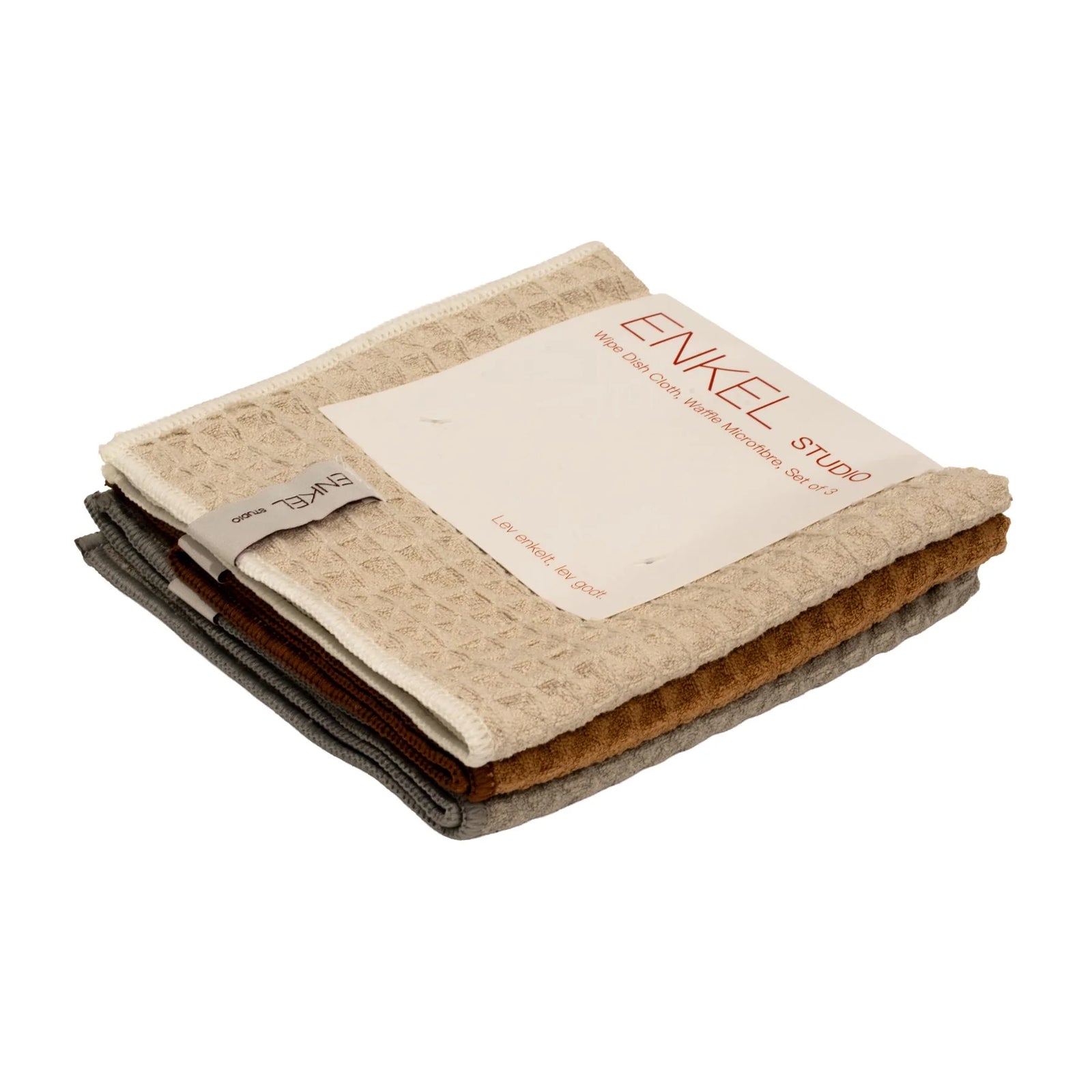 DESIGNSTUFF ENKEL STUDIO Wipe Dishcloth | Waffle Microfibre | Sand/Caramel/Light Grey (Set 3)