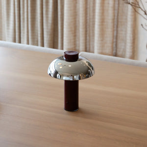 Elio Pillar Portable Lamp | Burgandy/Chrome