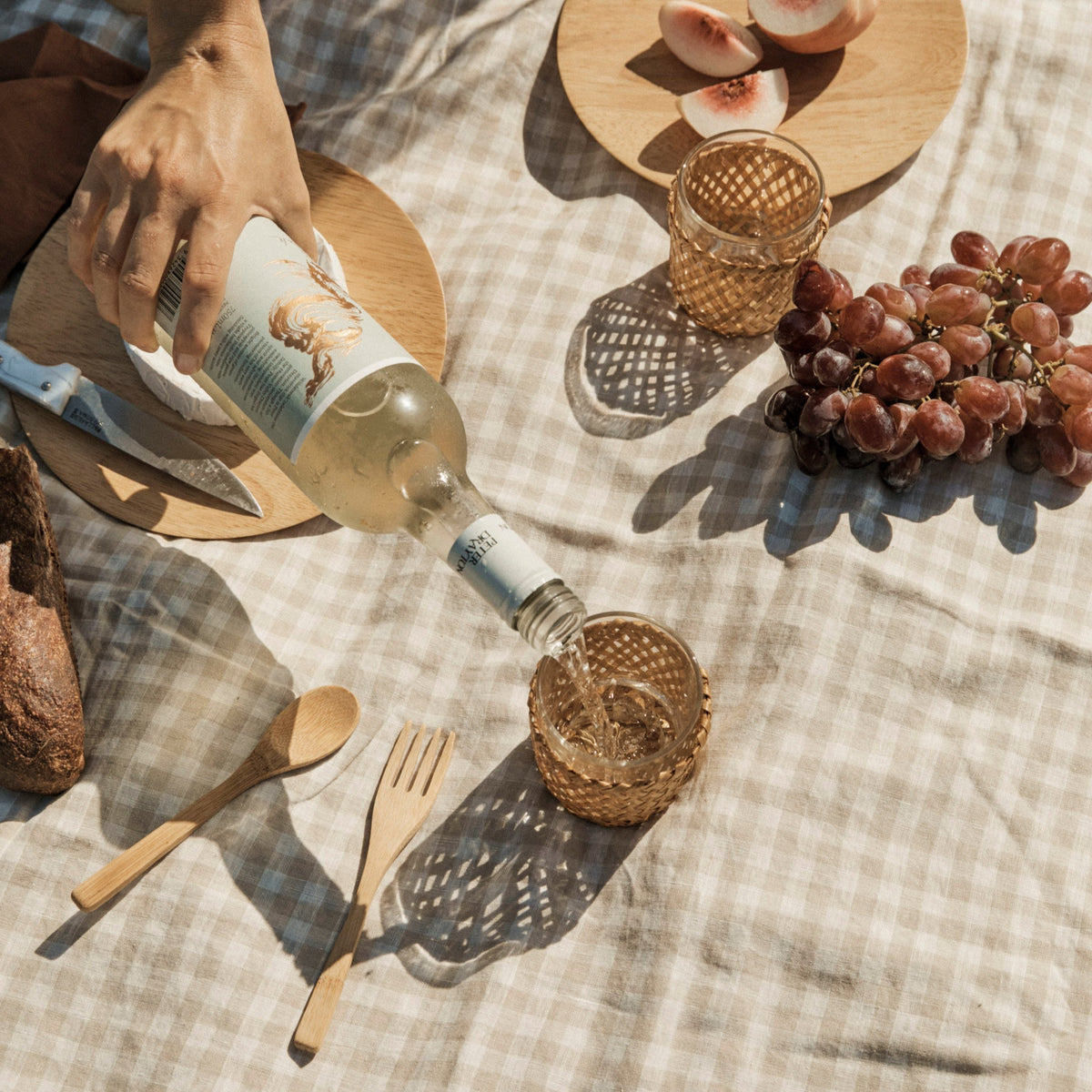 Gingham Linen Picnic Rug | Almond by Le Weekend (classic-gingham-linen-picnic-rug)