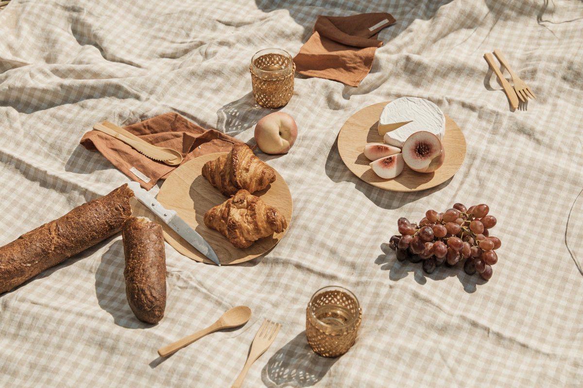 Gingham Linen Picnic Rug | Almond by Le Weekend (classic-gingham-linen-picnic-rug)