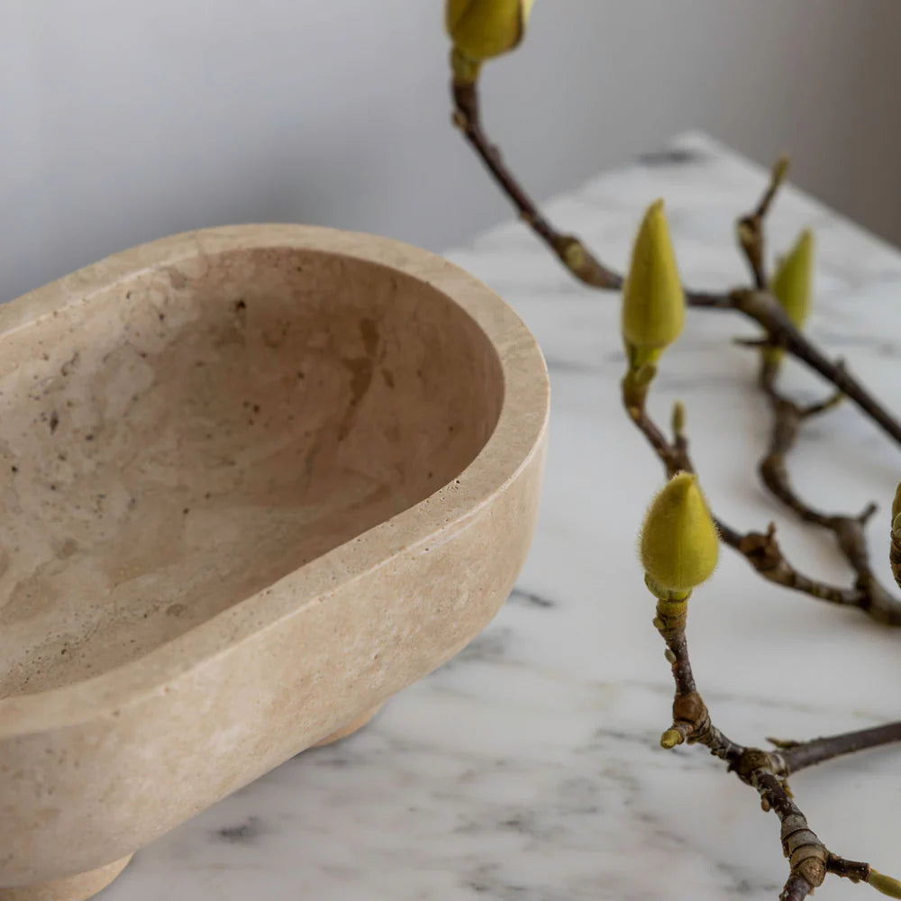 Cotheory The Muse Footed Oval Tray | Beige Travertine