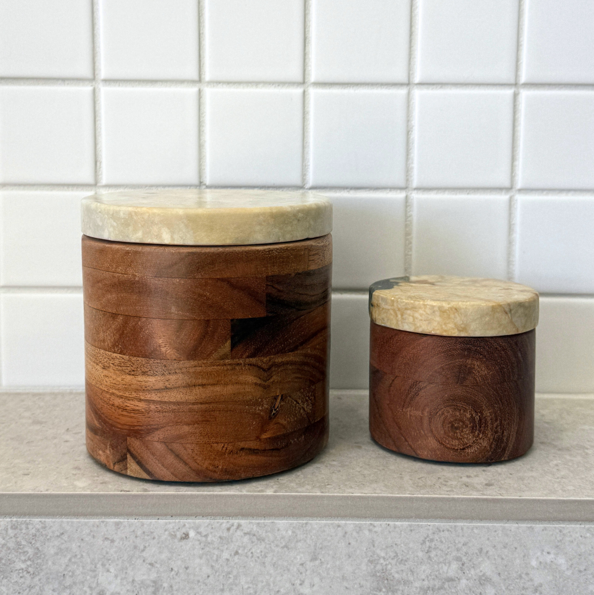 Lisanne Jar 6.5cm w/Lid | Acacia/Green Marble