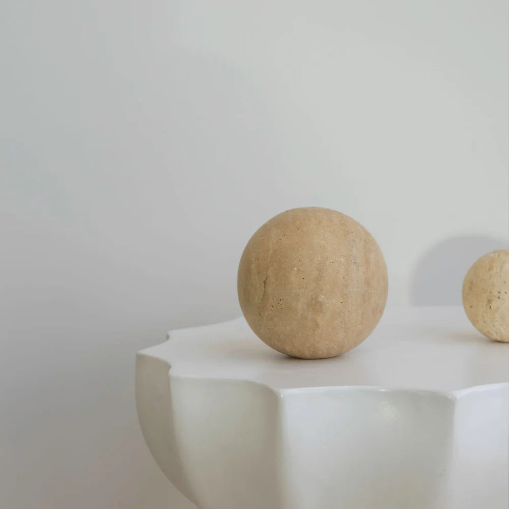 Orbit Table Sculpture | L | Beige Travertine