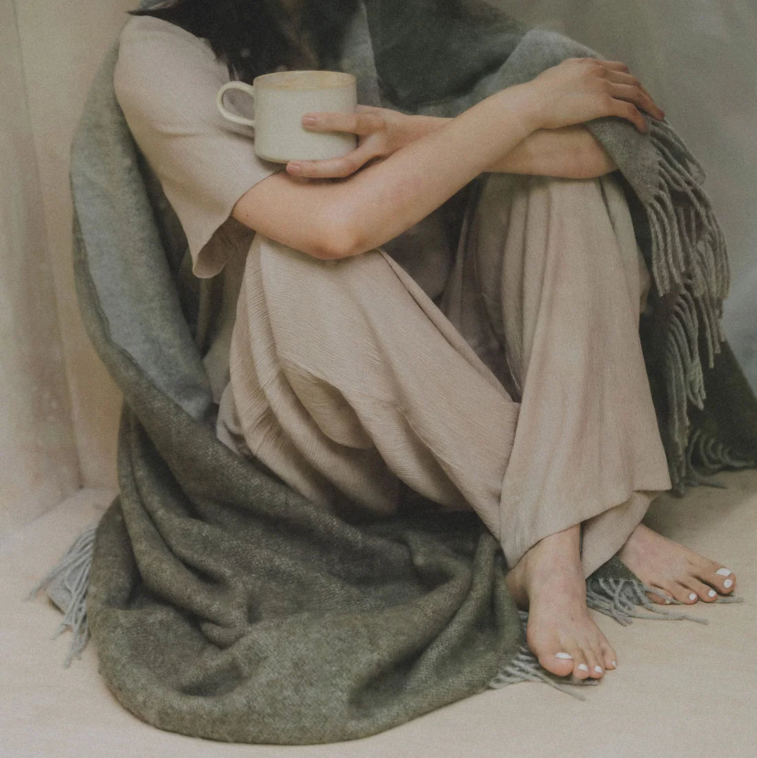 Saardè Merino Wool Throw | Olive/Grey