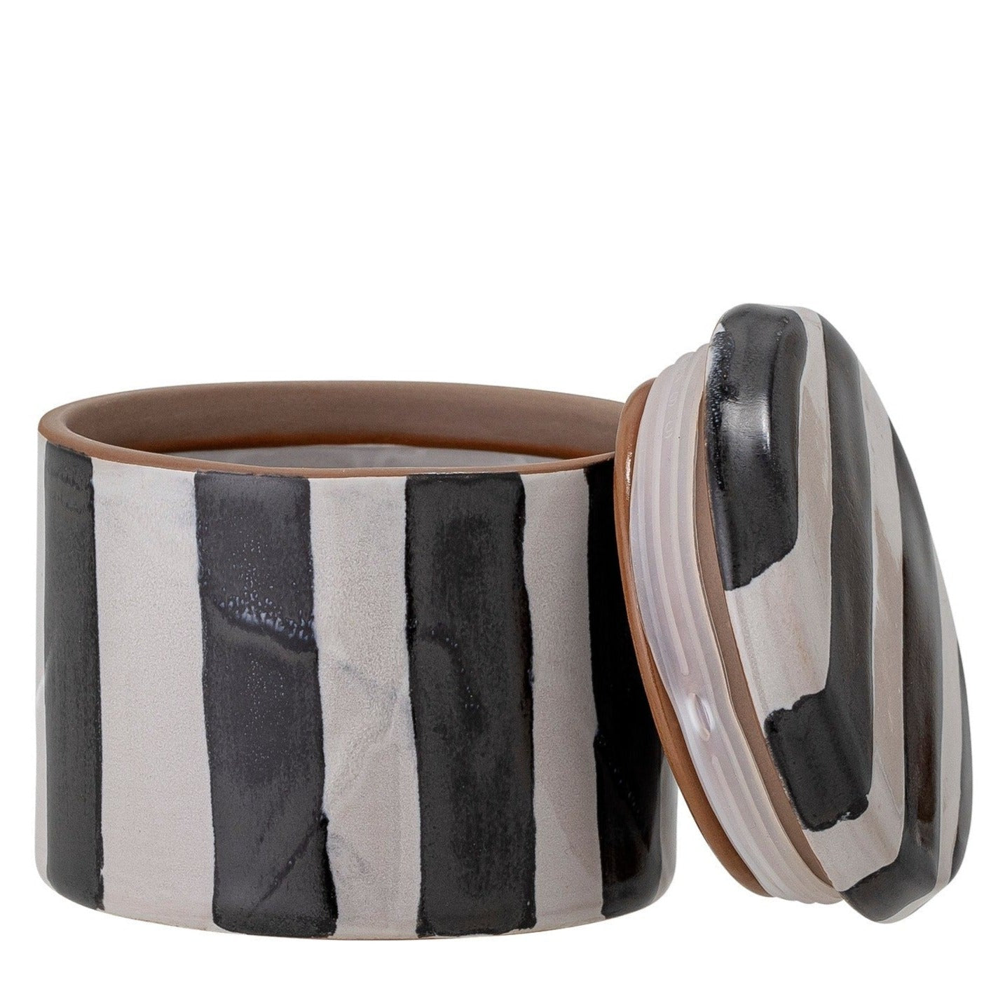 Serina Stoneware Pot w/Lid L | Black/White