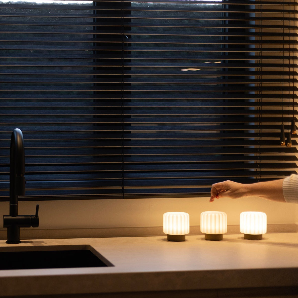 Dentelles Portable Lamps 9cm Set of 3 | Black Base by ATELIER PIERRE (dentelles-9-light-usb-recharge-black-base-9cm)