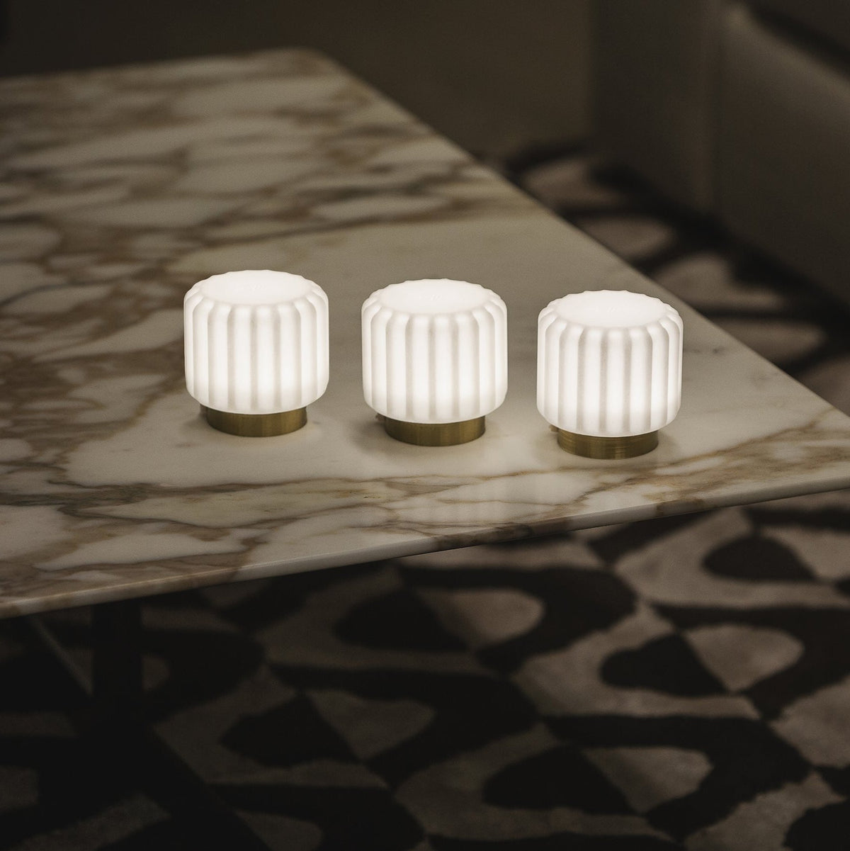 Dentelles Portable Lamps 9cm Set of 3 | Gold Base by ATELIER PIERRE (dentelles-9-light-usb-recharge-gold-base-9cm)