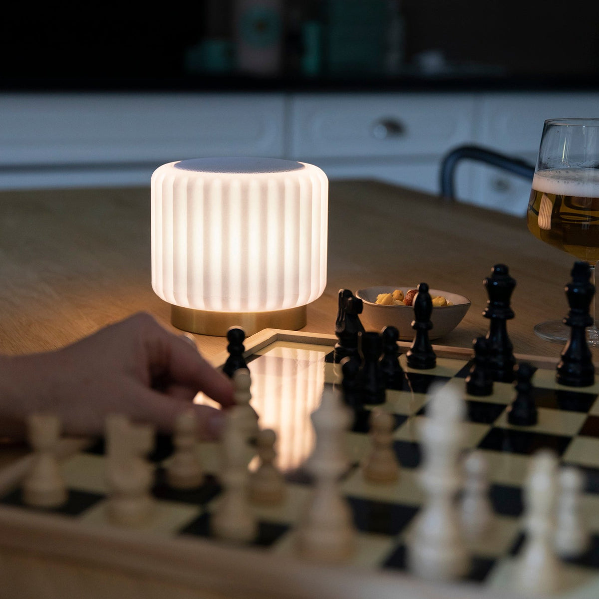 Dentelles Speaker + Light 12.5cm | White/Gold Base by ATELIER PIERRE (dentelles-white-speaker-light-usb-recharge-gold-base-12-5-x-13-55cm)