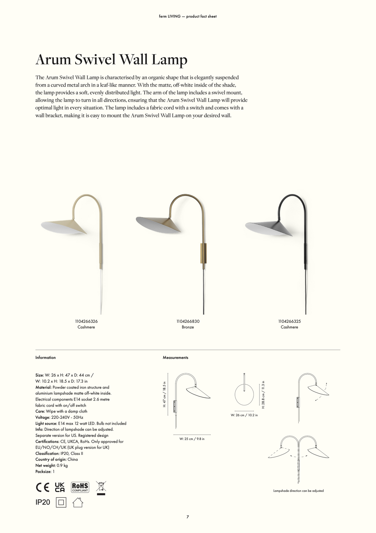 Arum Swivel Wall Lamp | Cashmere by FERM LIVING (arum-swivel-wall-lamp-cashmere-au)