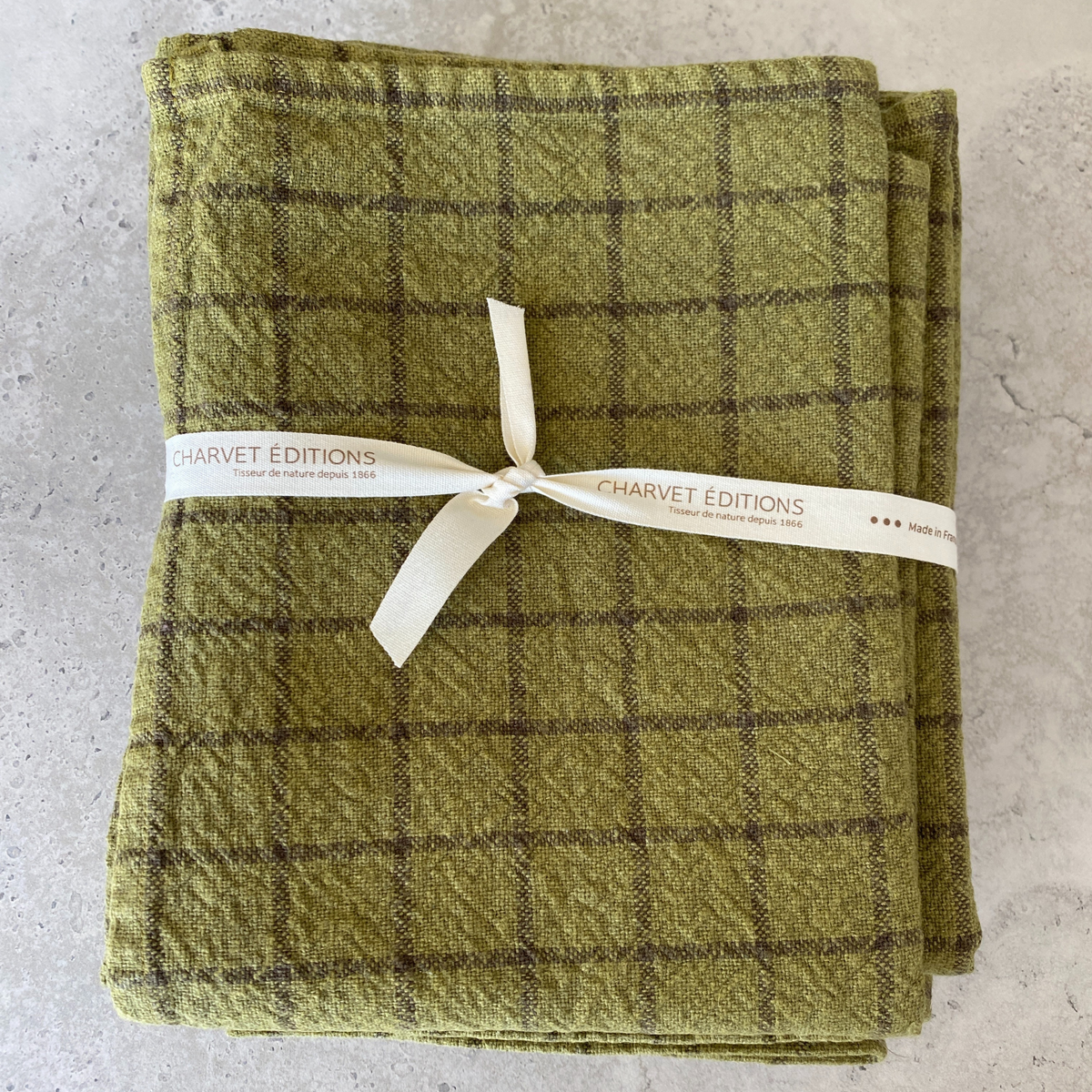 CANA Tea Towel | Olive/Oxyde by CHARVET EDITIONS (charvet-editions-tea-towel-cana-olive)