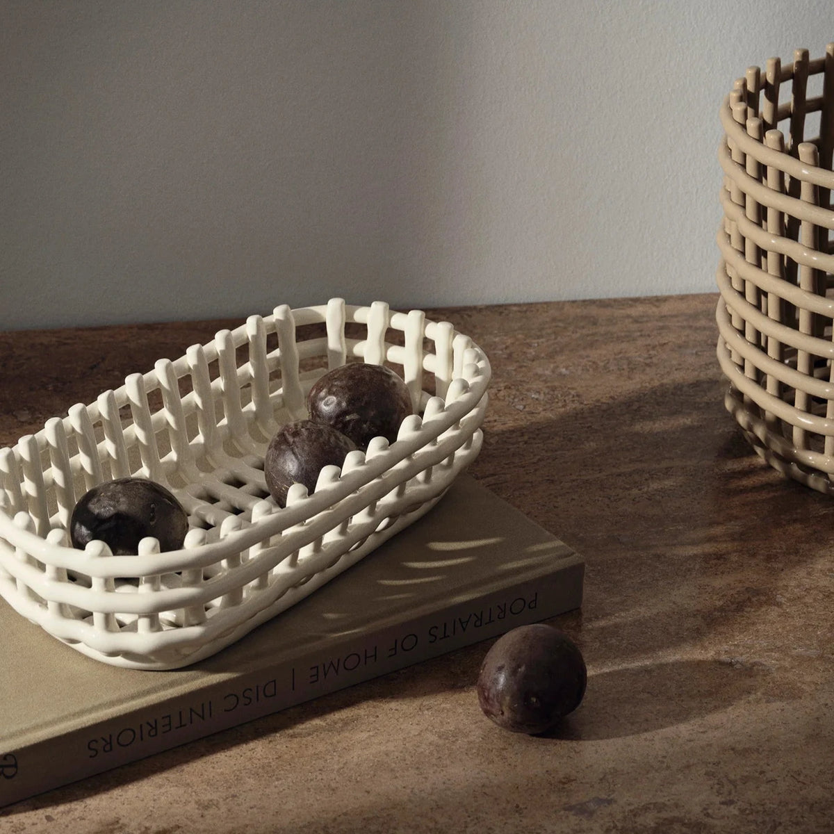 Ceramic Basket | Oval | Off White by FERM LIVING (ceramic-basket-off-white)