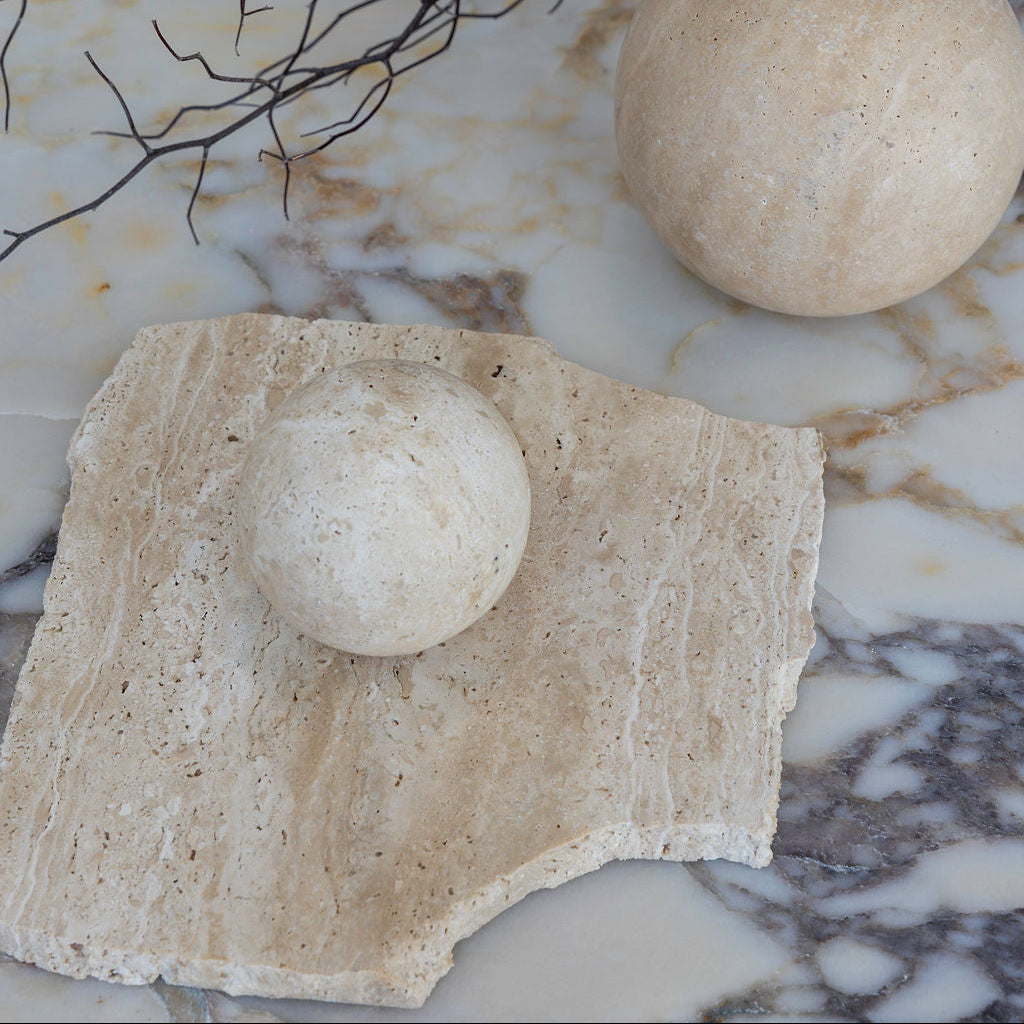 Orbit Table Sculpture | S | Beige Travertine