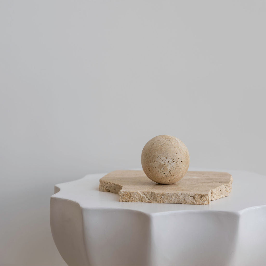 Orbit Table Sculpture | S | Beige Travertine