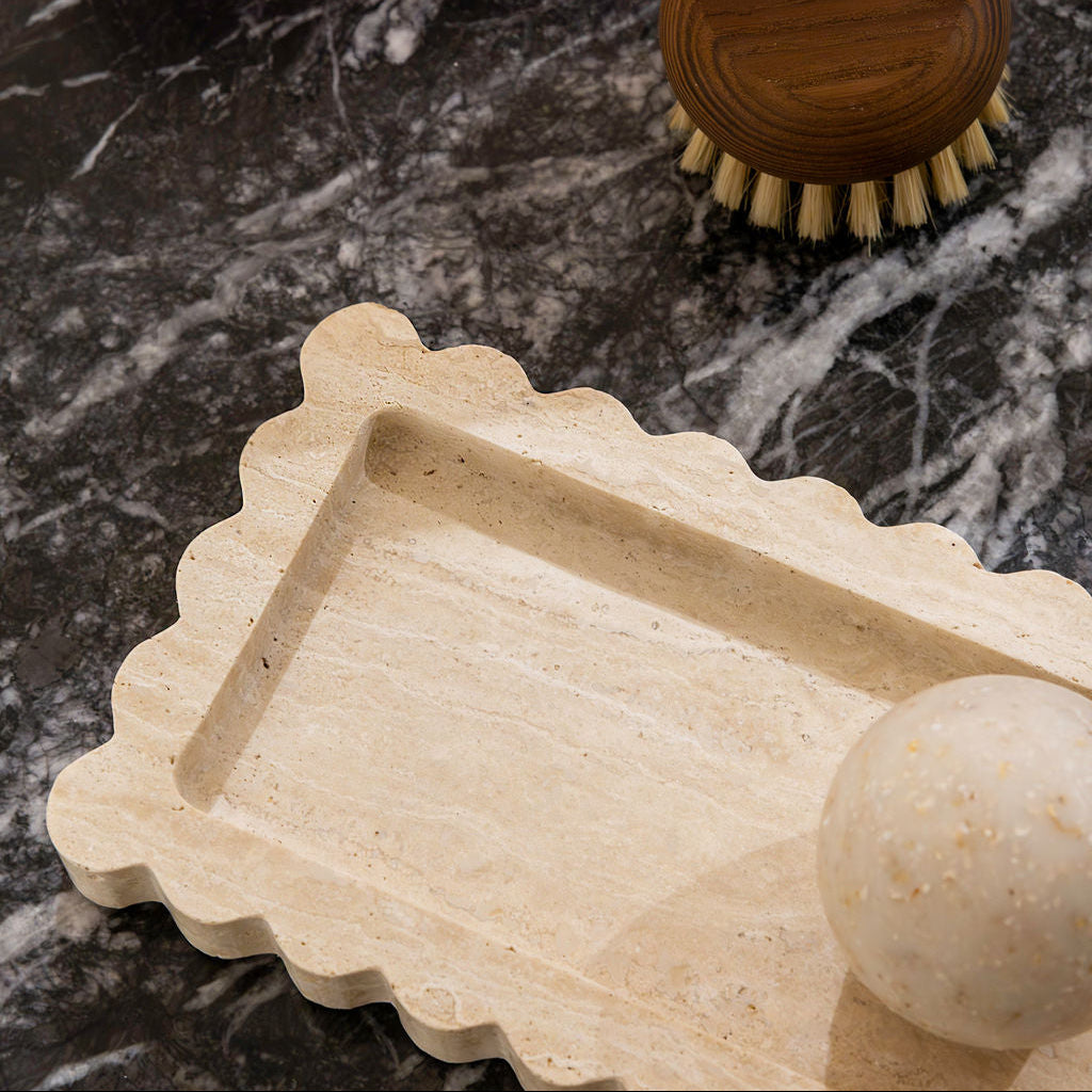 Orbit Table Sculpture | S | Beige Travertine