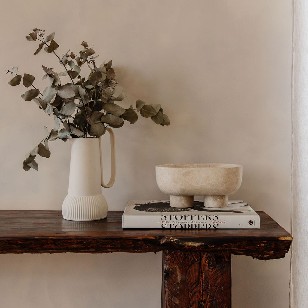 Cotheory The Muse Footed Oval Tray | Beige Travertine