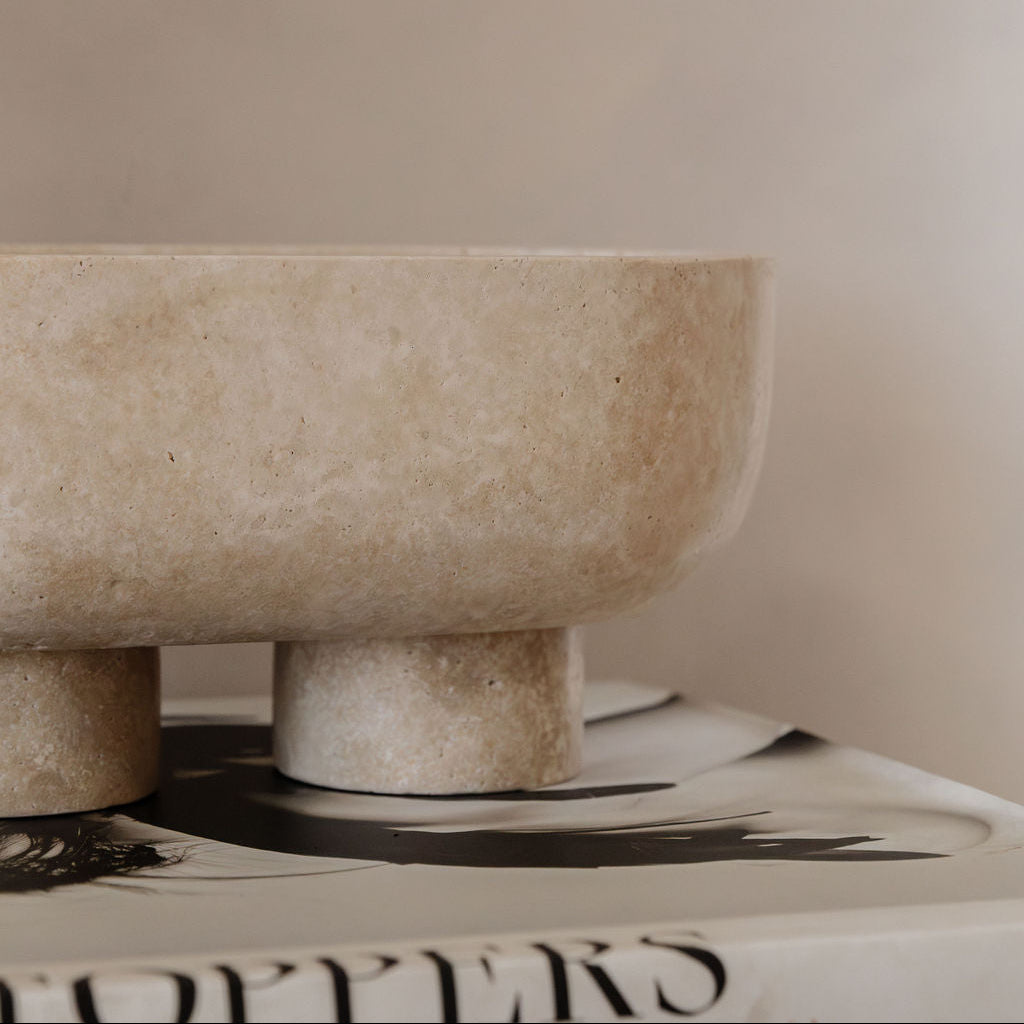 Cotheory The Muse Footed Oval Tray | Beige Travertine