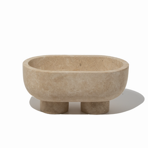 Cotheory The Muse Footed Oval Tray | Beige Travertine