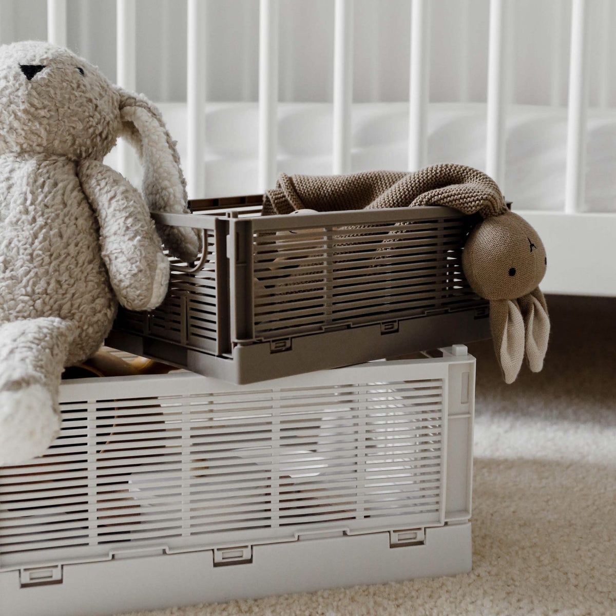 Linear Collapsible Crate | M | 33x25cm | Taupe (Set of 2) by DESIGNSTUFF (linear-collapsible-crate-m-33x25cm-taupe-set-of-2)