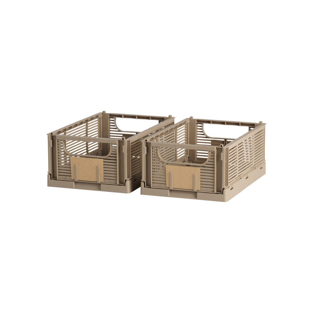 Linear Collapsible Crate | S | 25x16cm | Taupe (Set of 2) by DESIGNSTUFF (linear-collapsible-crate-s-25x16cm-taupe-set-of-2-copy)