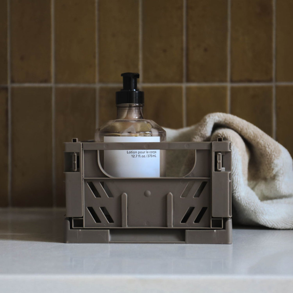 Slant Collapsible Crate | S | 25x16cm | Taupe (2pc) by DESIGNSTUFF (slant-collapsible-crate-s-25x16cm-taupe-2pc)