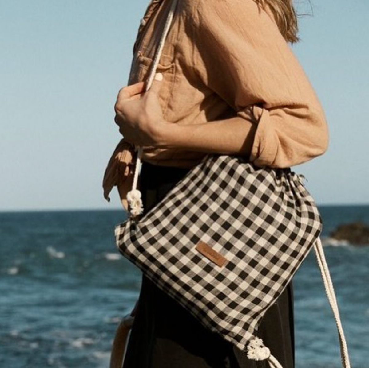 Gingham Linen Picnic Rug | Classic Black by Le Weekend (almond-gingham-linen-picnic-rug)