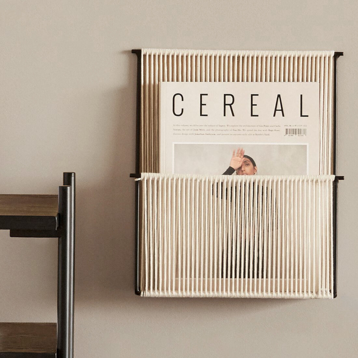 STRING Wall Magazine Holder - Ivory/Black by HUBSCH (hubsch-string-wall-magazine-h)