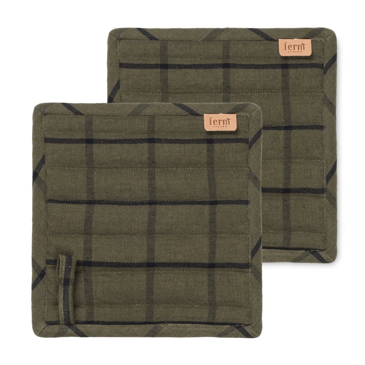 Hale Pot Holders | Set of 2 | Green/Black by FERM LIVING (hale-pot-holders-set-of-2-green-black-1)