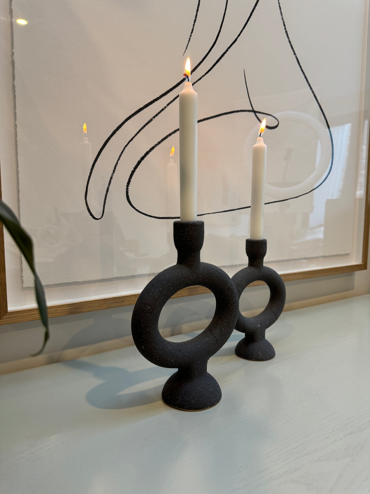 Stoneware Candle Holder 20.5cm | Matte Anthracite by MADAM STOLTZ (madam-stoltz-stoneware-candle-holder-20-5cm-matte-anthracite)
