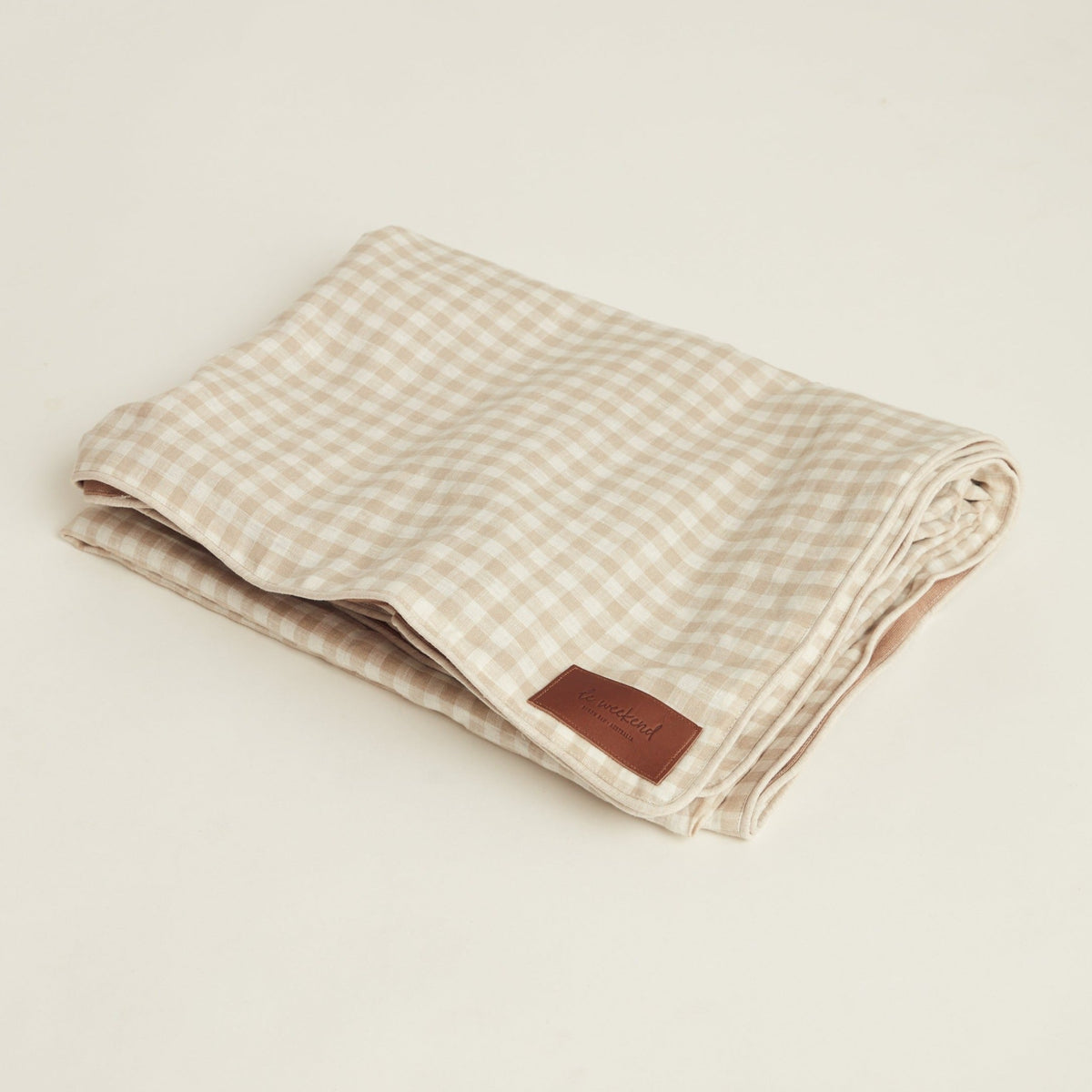 Gingham Linen Picnic Rug | Almond by Le Weekend (classic-gingham-linen-picnic-rug)