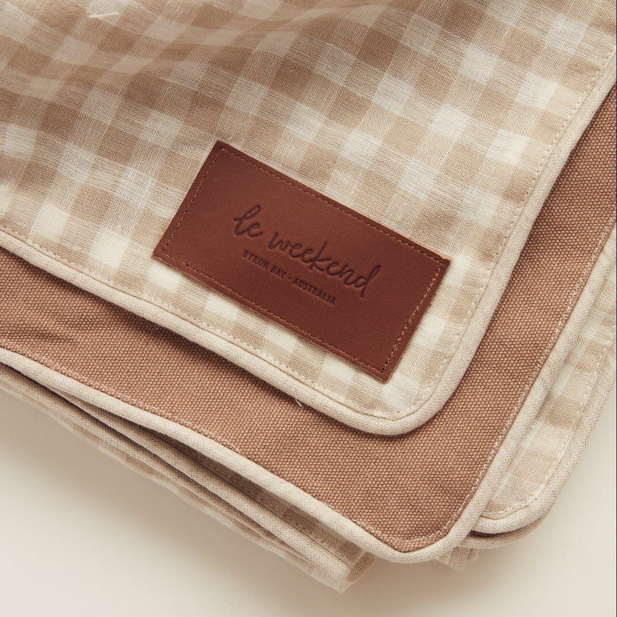Gingham Linen Picnic Rug | Almond by Le Weekend (classic-gingham-linen-picnic-rug)