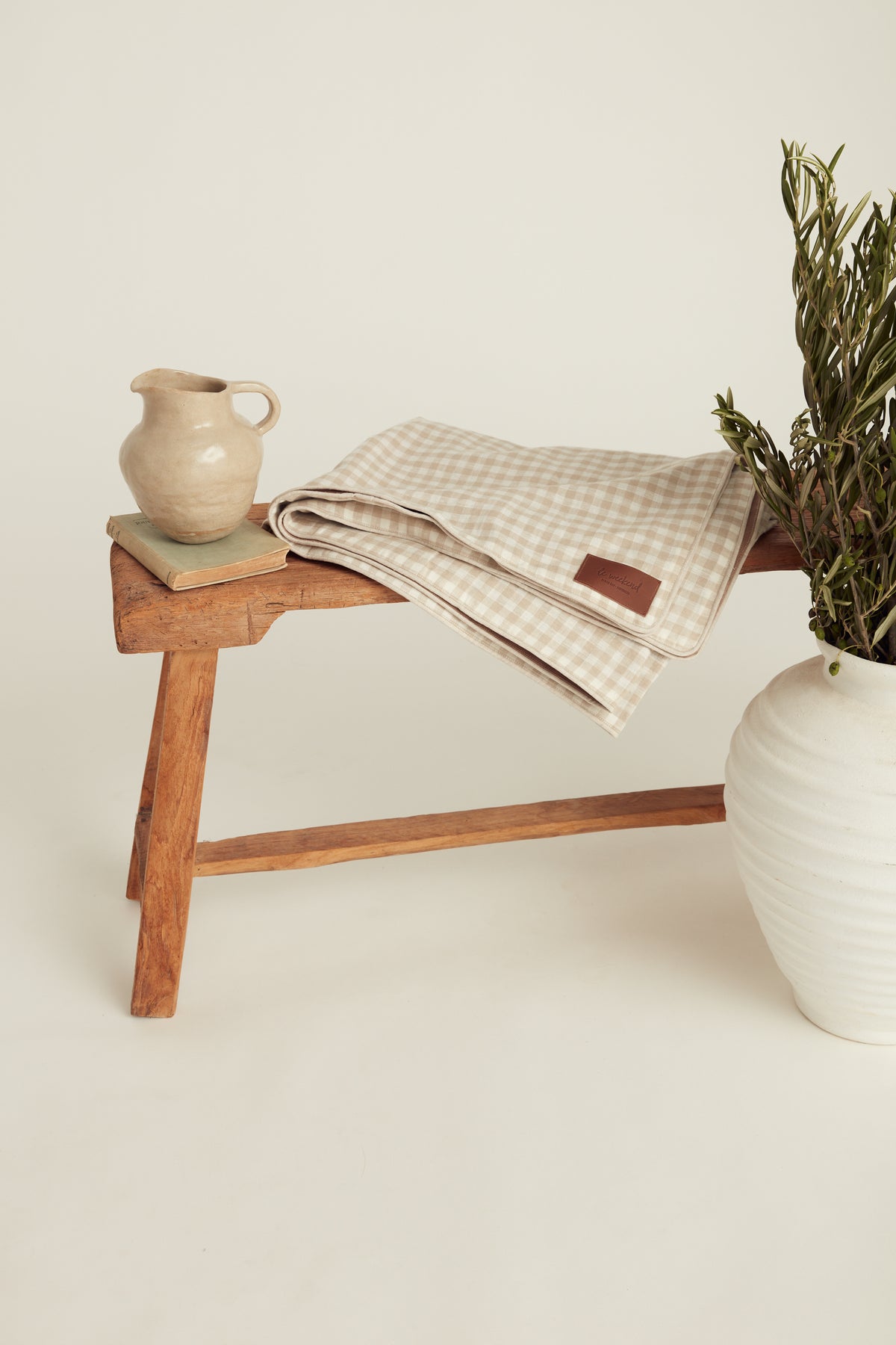 Gingham Linen Picnic Rug | Almond by Le Weekend (classic-gingham-linen-picnic-rug)