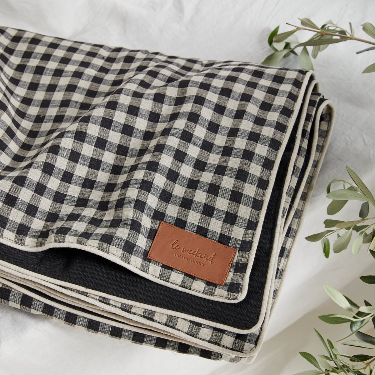 Gingham Linen Picnic Rug | Classic Black by Le Weekend (almond-gingham-linen-picnic-rug)