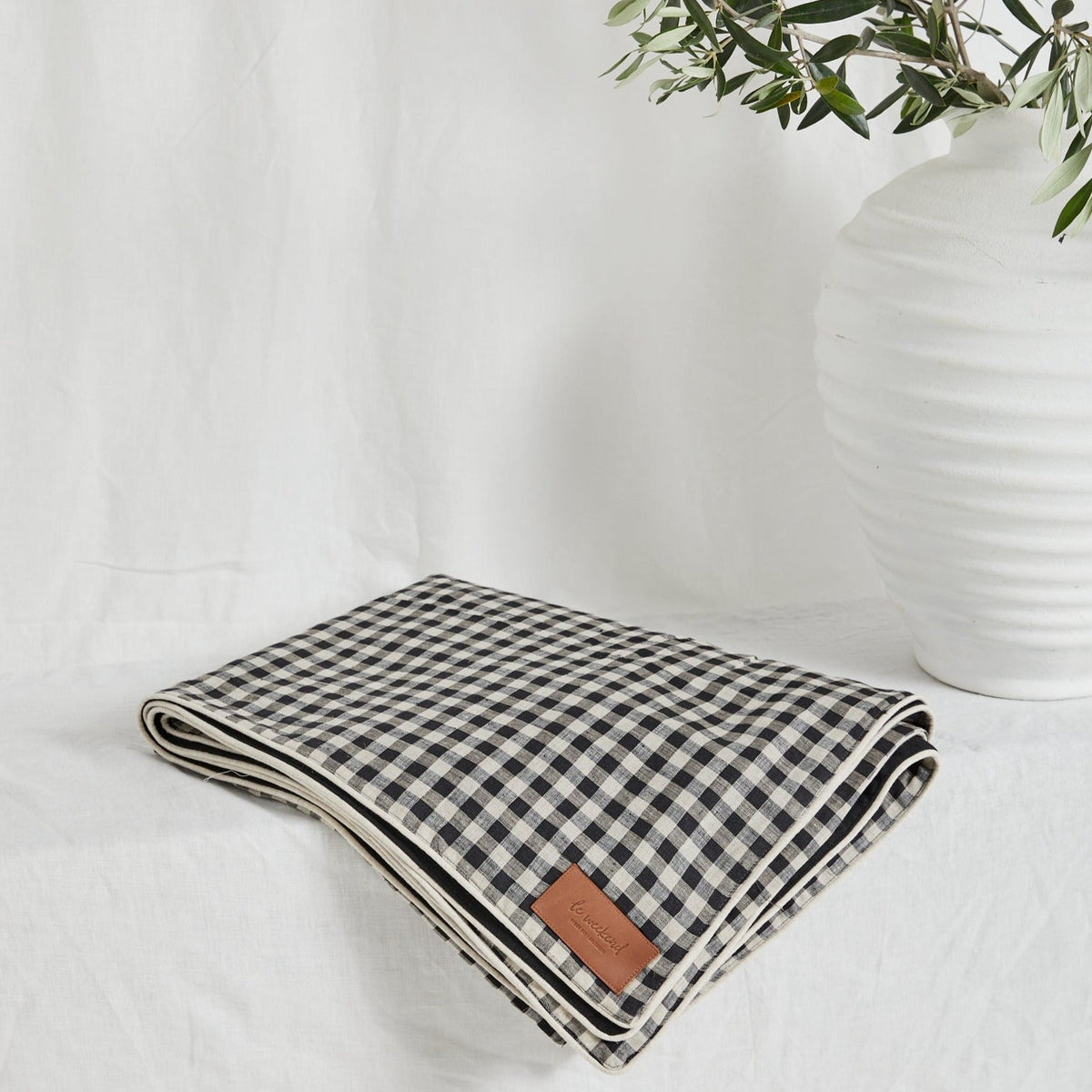 Gingham Linen Picnic Rug | Classic Black by Le Weekend (almond-gingham-linen-picnic-rug)