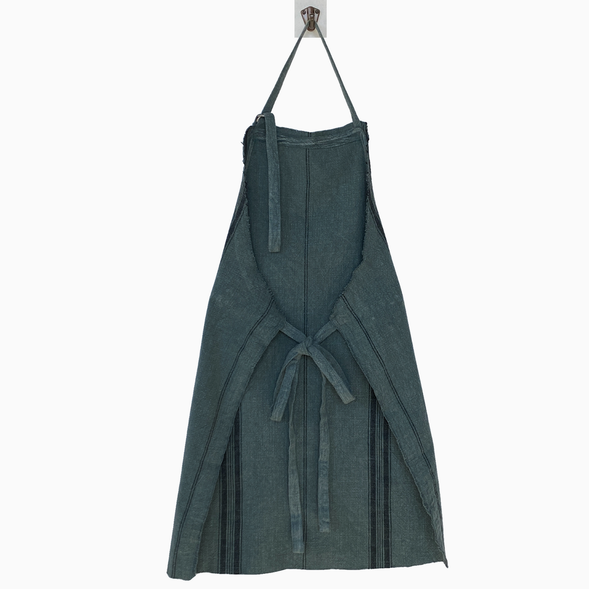 Striped Apron w/fringe | Ivy Green by MADAM STOLTZ (apron-linen-gingham-natural)