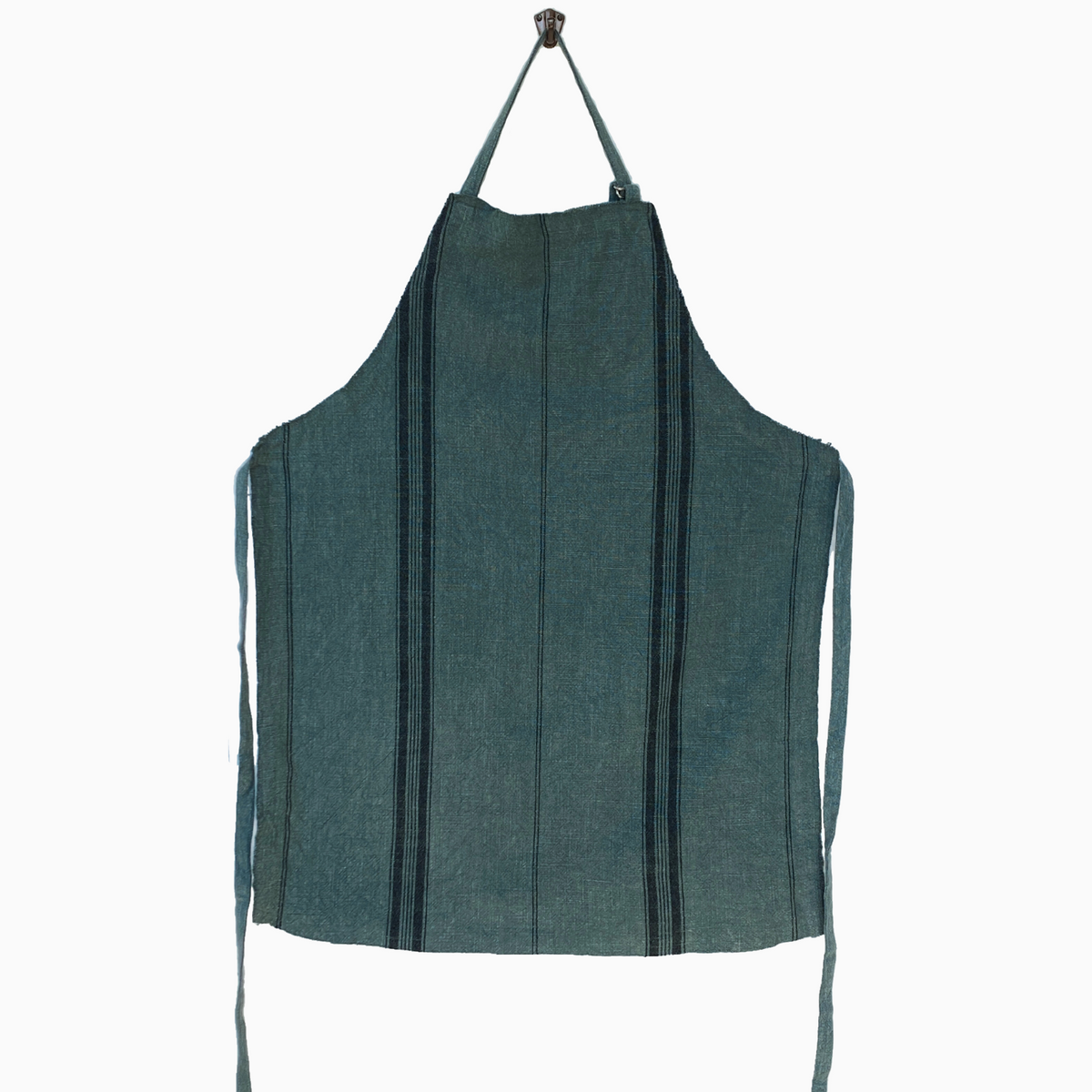 Striped Apron w/fringe | Ivy Green by MADAM STOLTZ (apron-linen-gingham-natural)