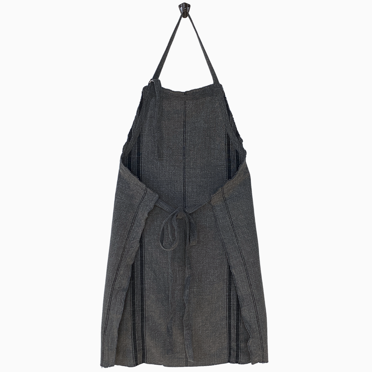 Striped Apron w/fringe | Dark Grey by MADAM STOLTZ (stonewashed-cotton-apron-w-stripes-fringe-grey-blk)