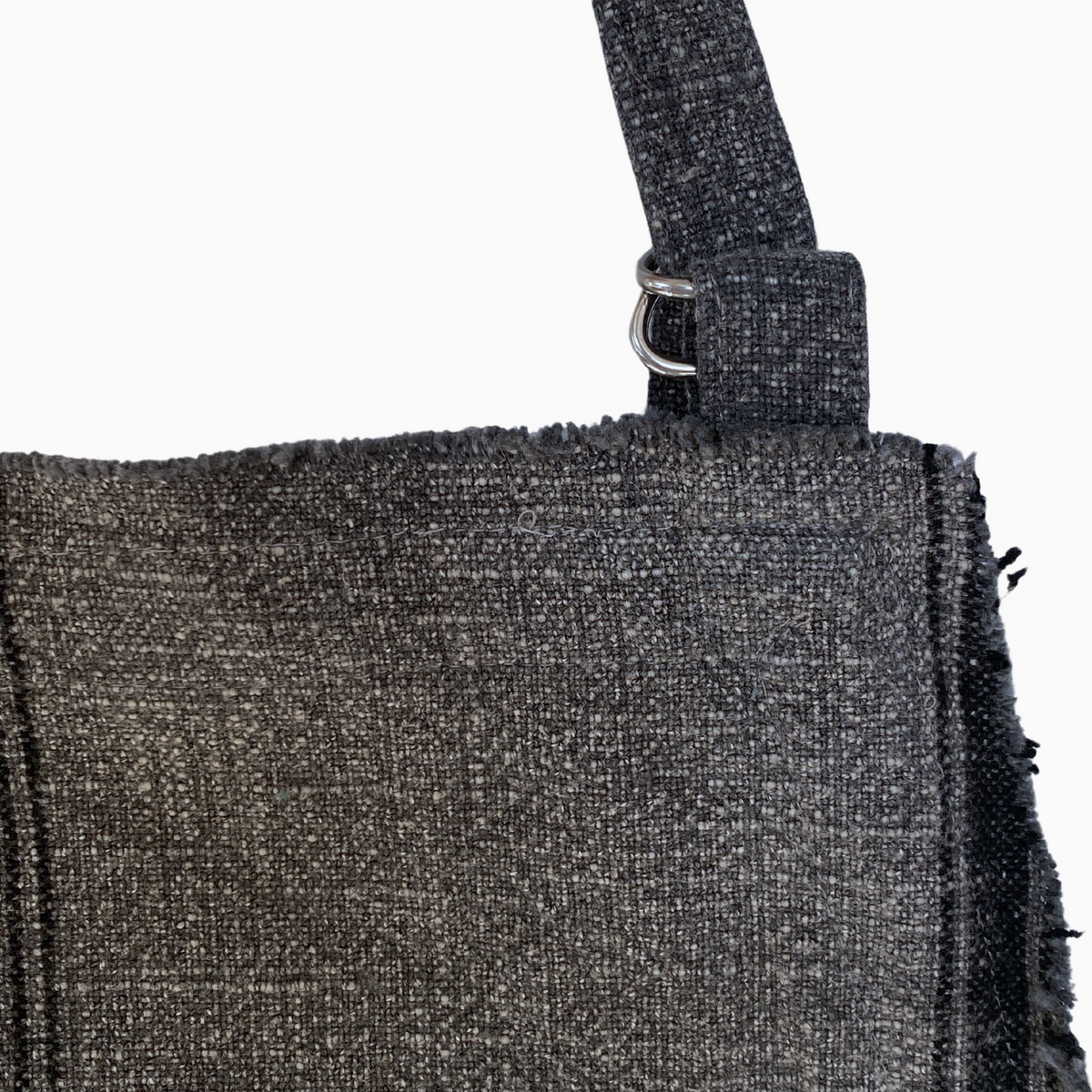 Striped Apron w/fringe | Dark Grey by MADAM STOLTZ (stonewashed-cotton-apron-w-stripes-fringe-grey-blk)