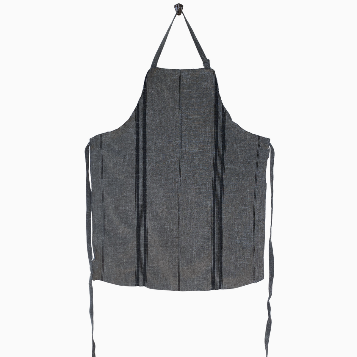 Striped Apron w/fringe | Dark Grey by MADAM STOLTZ (stonewashed-cotton-apron-w-stripes-fringe-grey-blk)